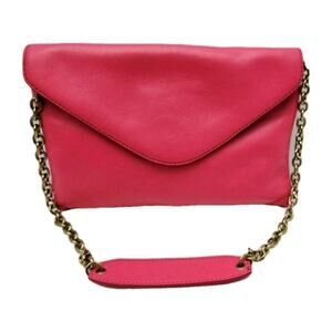 J. Crew Hot Pink Leather Invitation Bag Clutch Envelope Shoulder Purse w/Chain